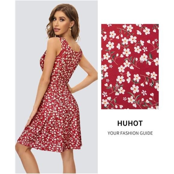 Womens Sleeveless V Neck Dress with Pocket Summer Beach Midi Flared Tank - Picture 2 of 6